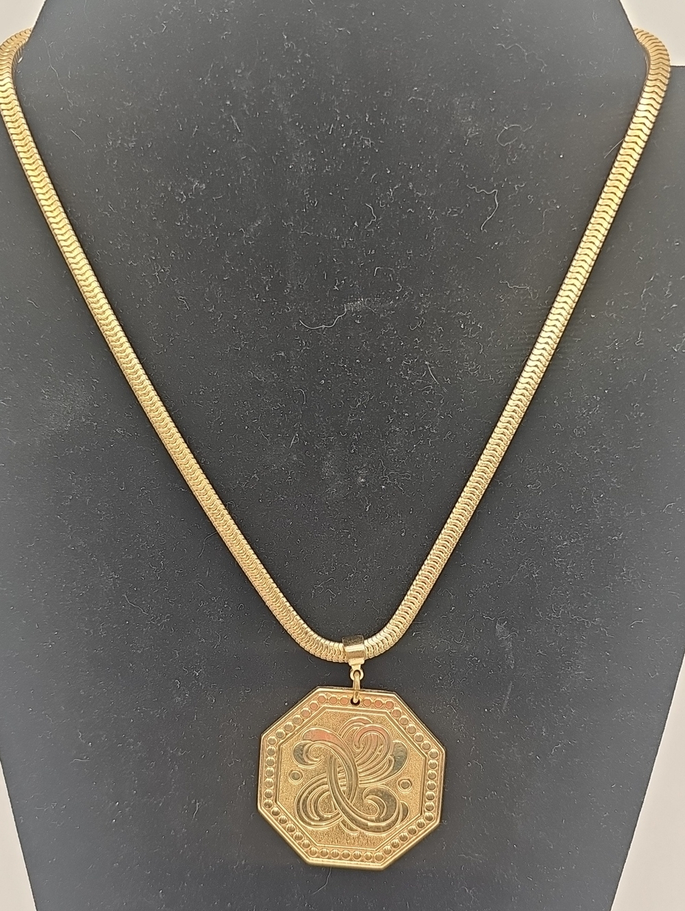 Gold-Tone Octagonal Pendant Necklace - Women Jewelry Snake Chain.